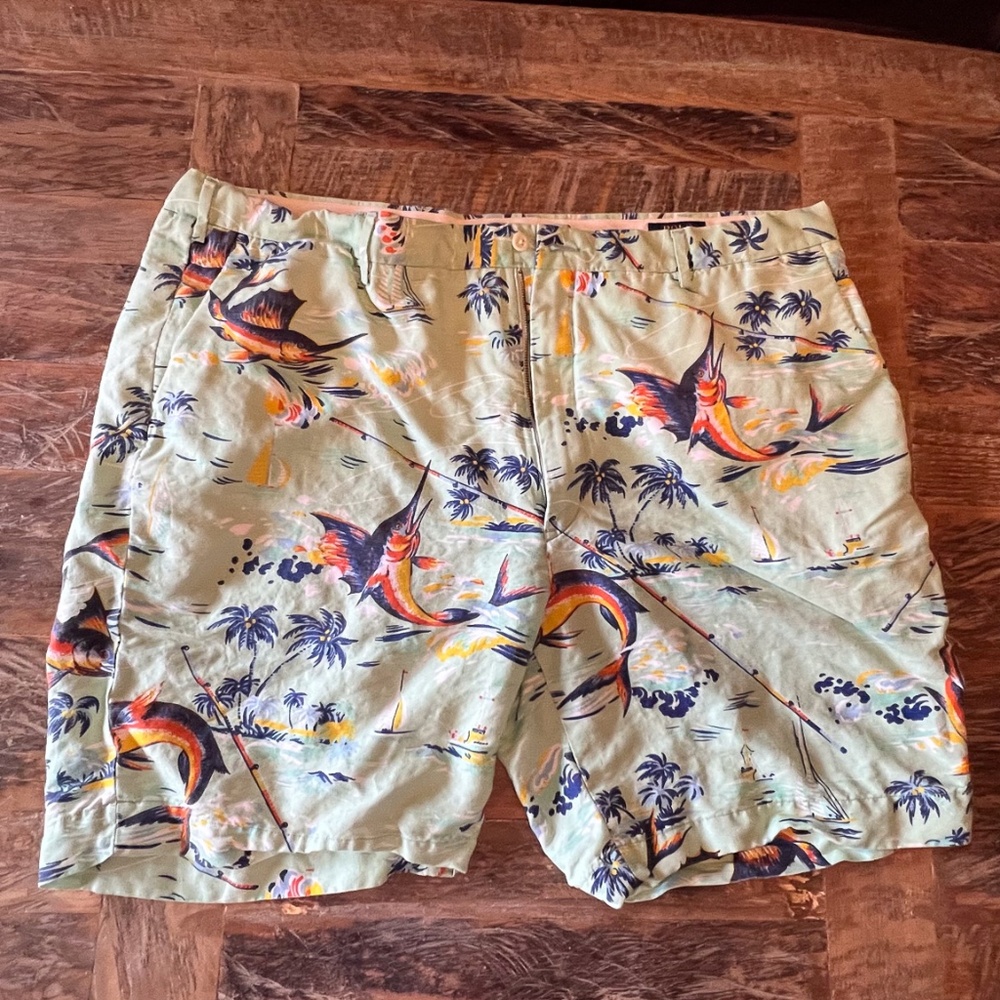 Polo Ralph Lauren Linen Blend Shorts 46B Tropical Print Marlin Fish Classic Fit